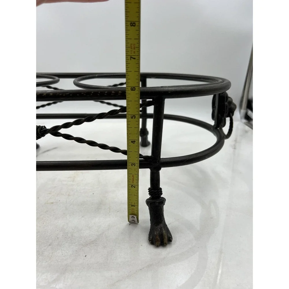Heavy Metal Wrought Iron Double Pet Bowl Stand Raised Feeder Lion Head Paw Feet